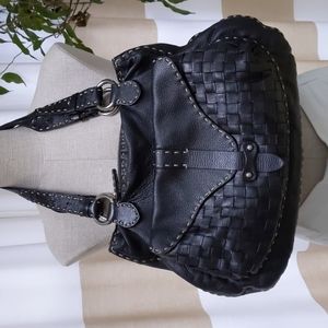 Desmo Made in Italy black leather shoulder bag with contrast top stitching
